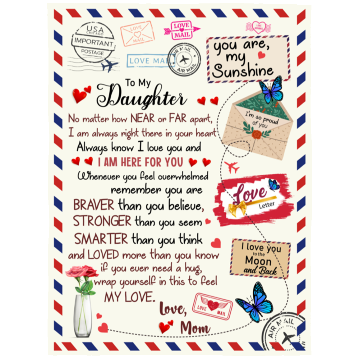 To My Daughter: 'No Matter How Far You Go, I Will Always Be Here for You' Letter-Themed | Sherpa Blanket