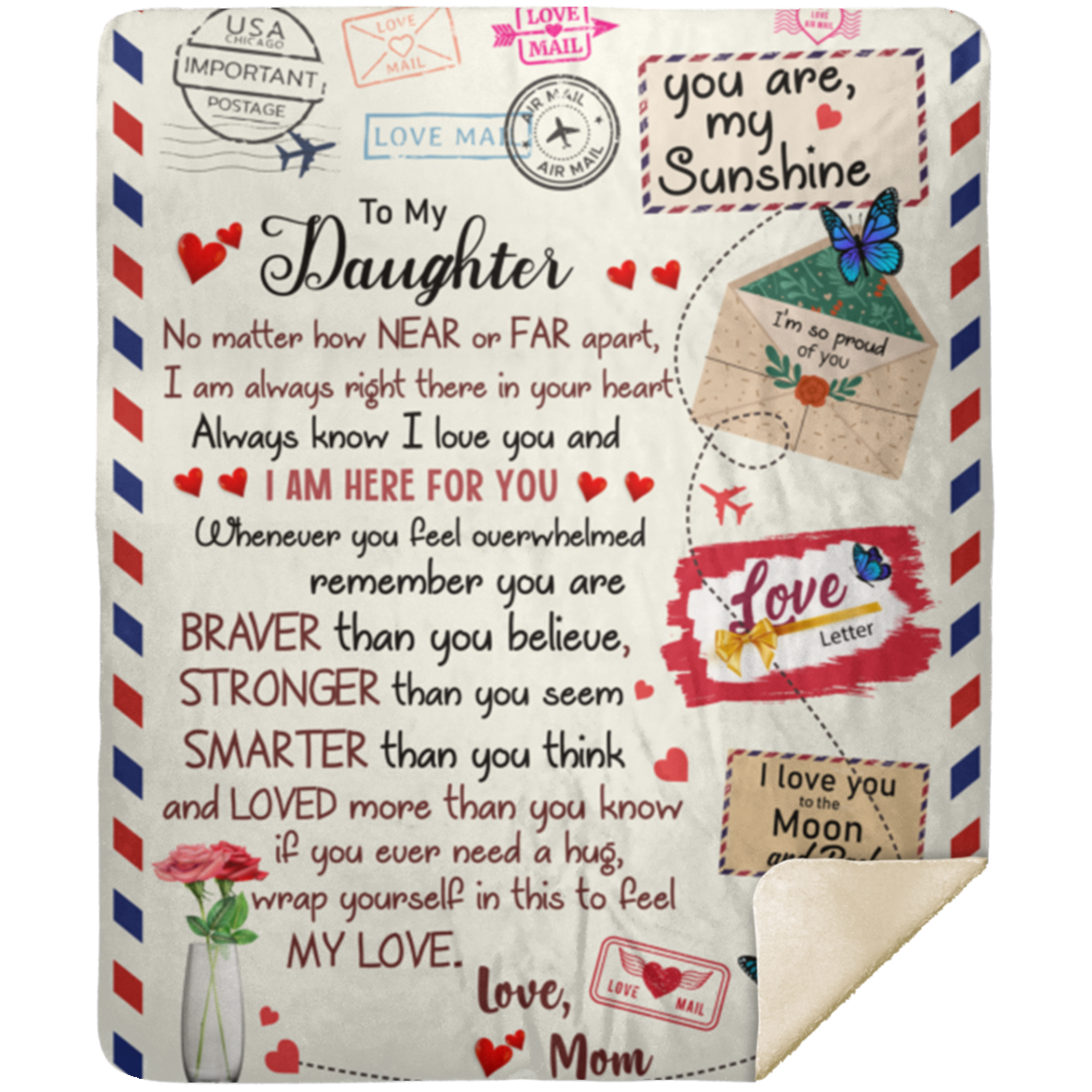 To My Daughter: 'No Matter How Far You Go, I Will Always Be Here for You' Letter-Themed | Sherpa Blanket
